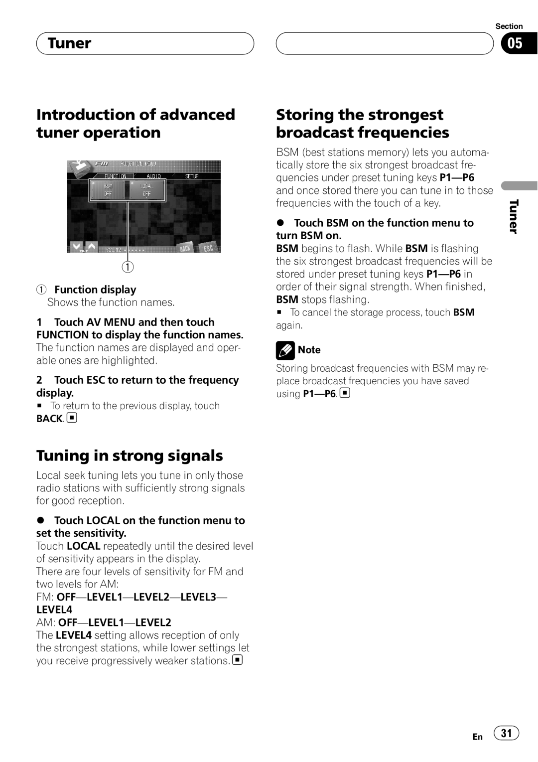 Pioneer AVH-P7800DVD operation manual Tuner Introduction of advanced tuner operation, Tuning in strong signals 