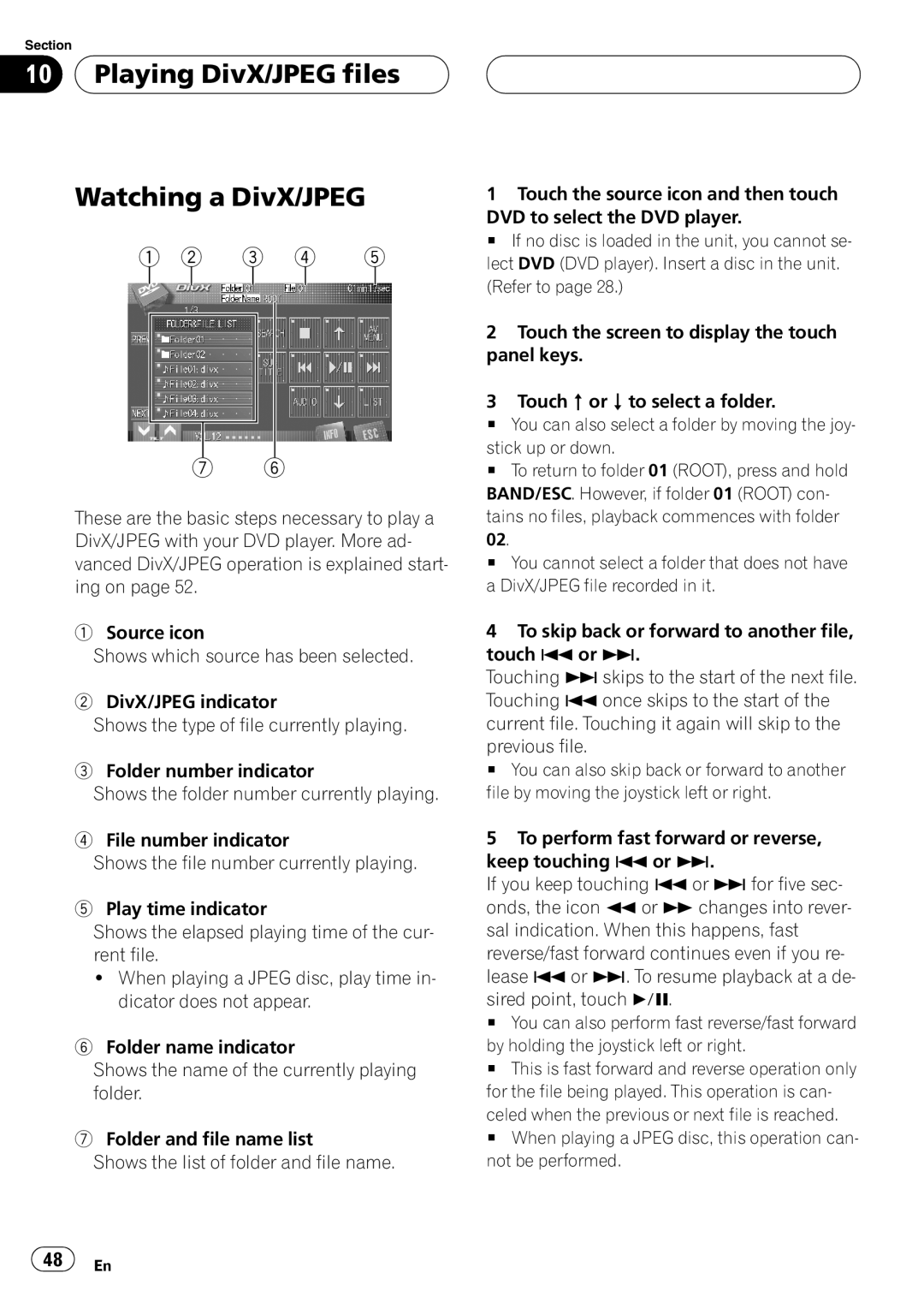 Pioneer AVH-P7800DVD operation manual Playing DivX/JPEG files Watching a DivX/JPEG 