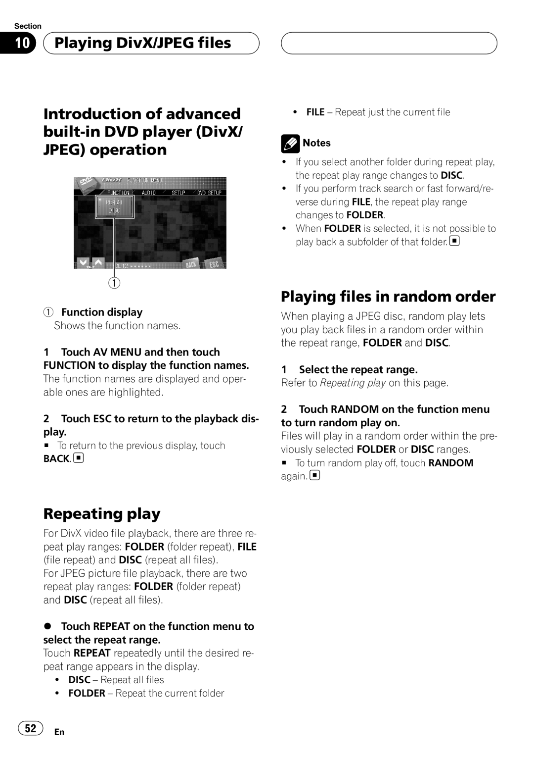 Pioneer AVH-P7800DVD operation manual Playing files in random order, File Repeat just the current file 