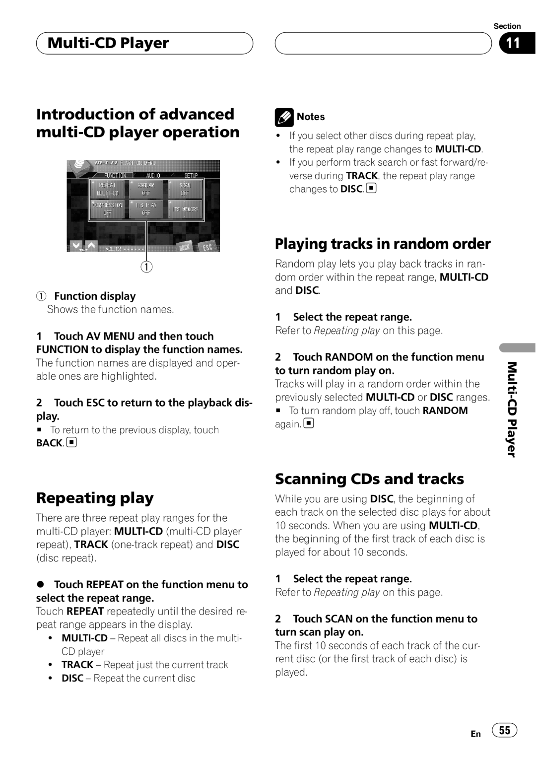 Pioneer AVH-P7800DVD operation manual Playing tracks in random order, Scanning CDs and tracks 