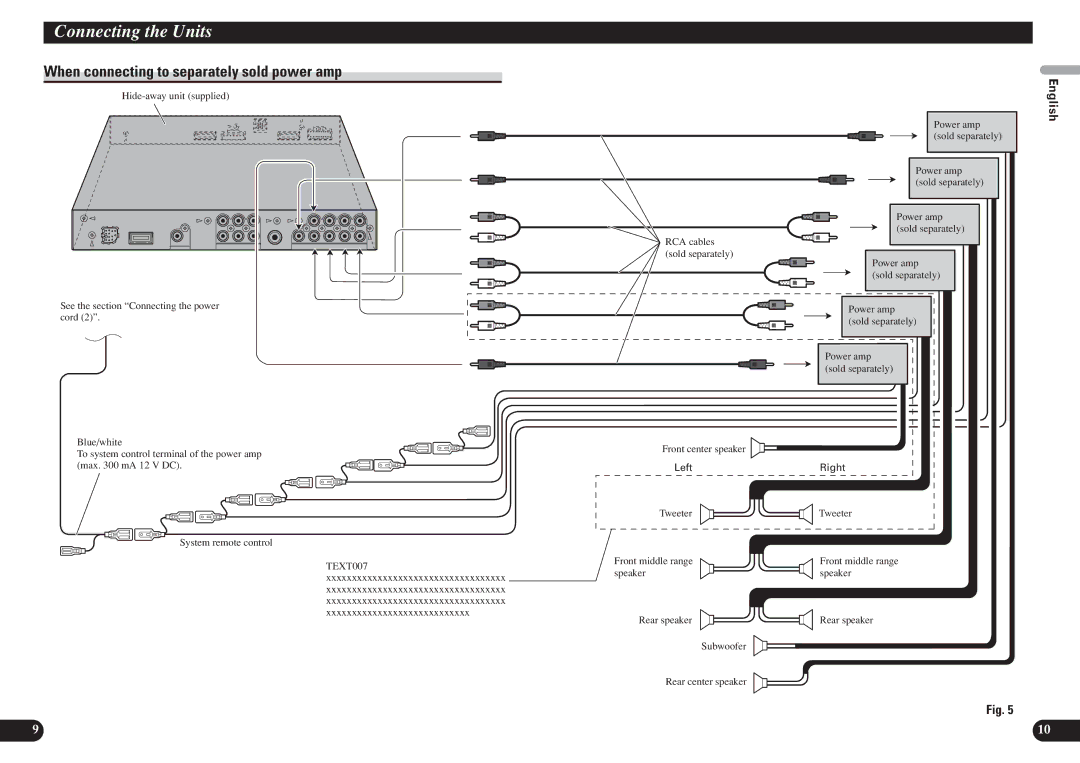 Pioneer AVH-P7850DVD installation manual When connecting to separately sold power amp, Left 