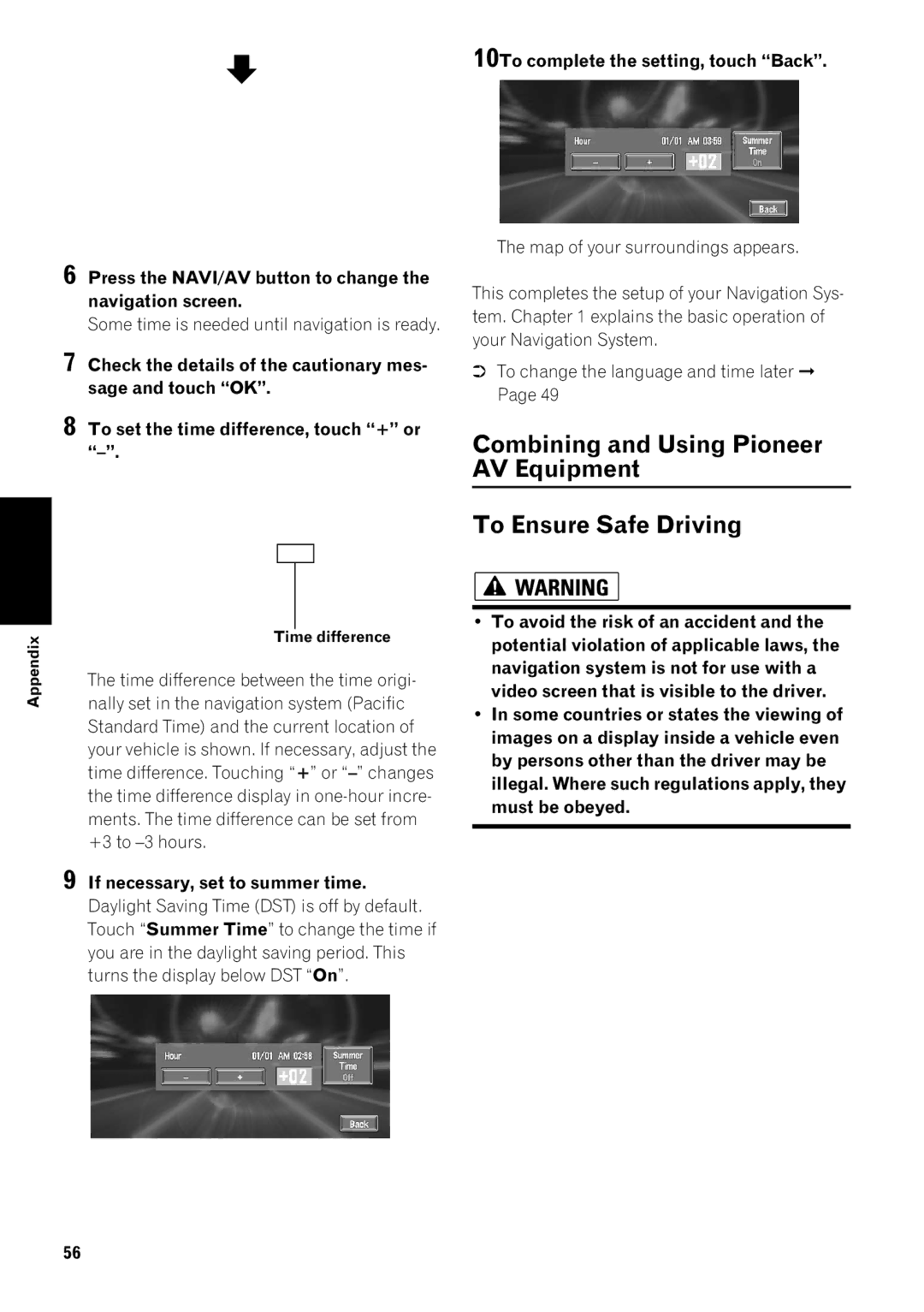 Pioneer AVIC-80DVD, AVIC-9DVD operation manual Standard Time and the current location, If necessary, set to summer time 