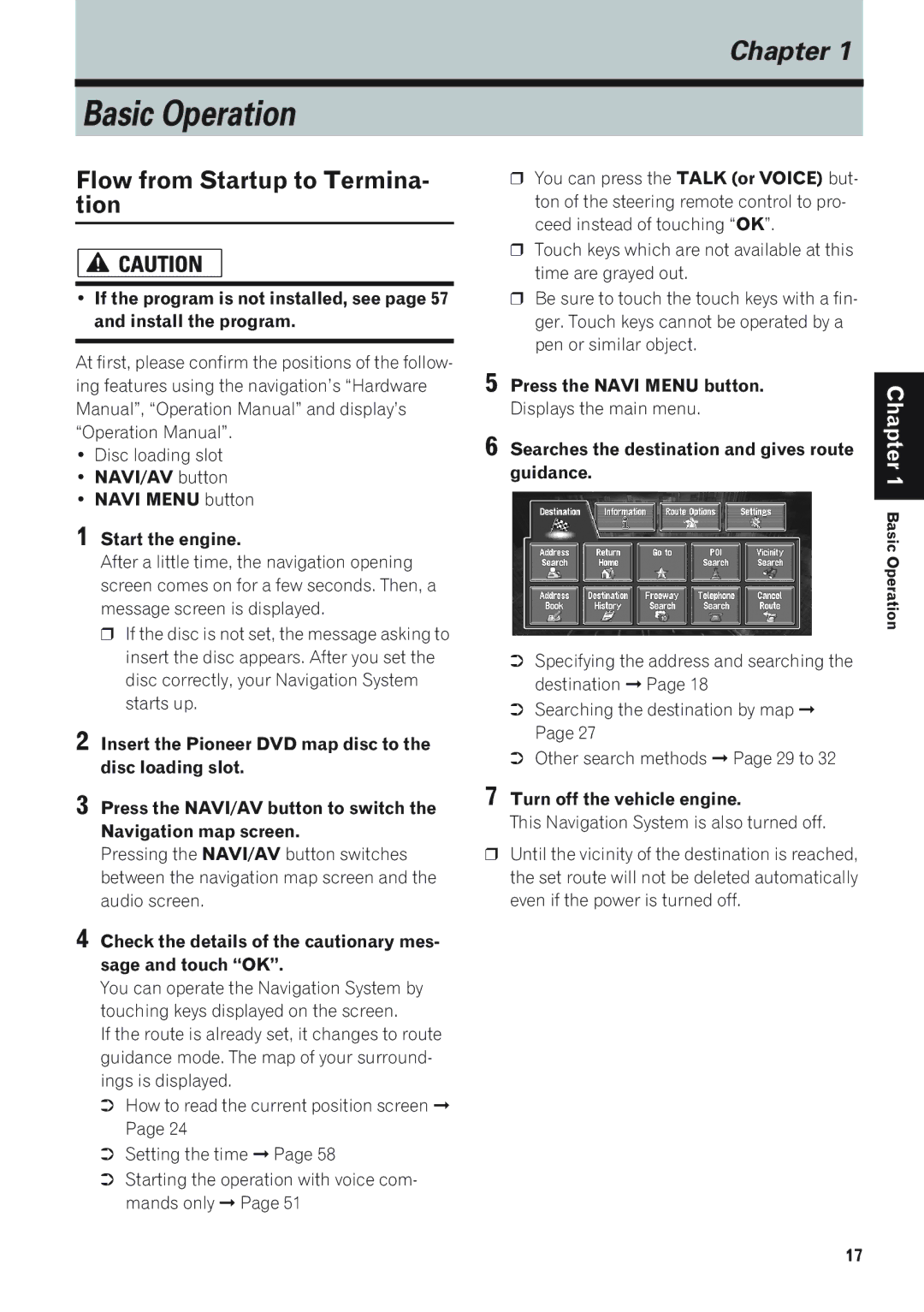 Pioneer AVIC-9DVD, AVIC-88DVD, AVIC-90DVD, CNDV-50MTP, AVIC-880DVD operation manual Flow from Startup to Termina- tion 