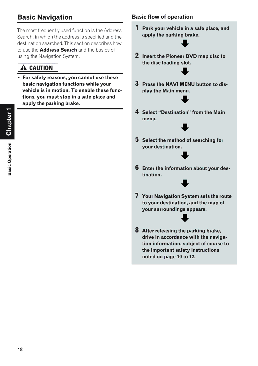 Pioneer AVIC-90DVD, AVIC-88DVD, AVIC-9DVD, CNDV-50MTP, AVIC-880DVD operation manual Basic Navigation, Basic flow of operation 