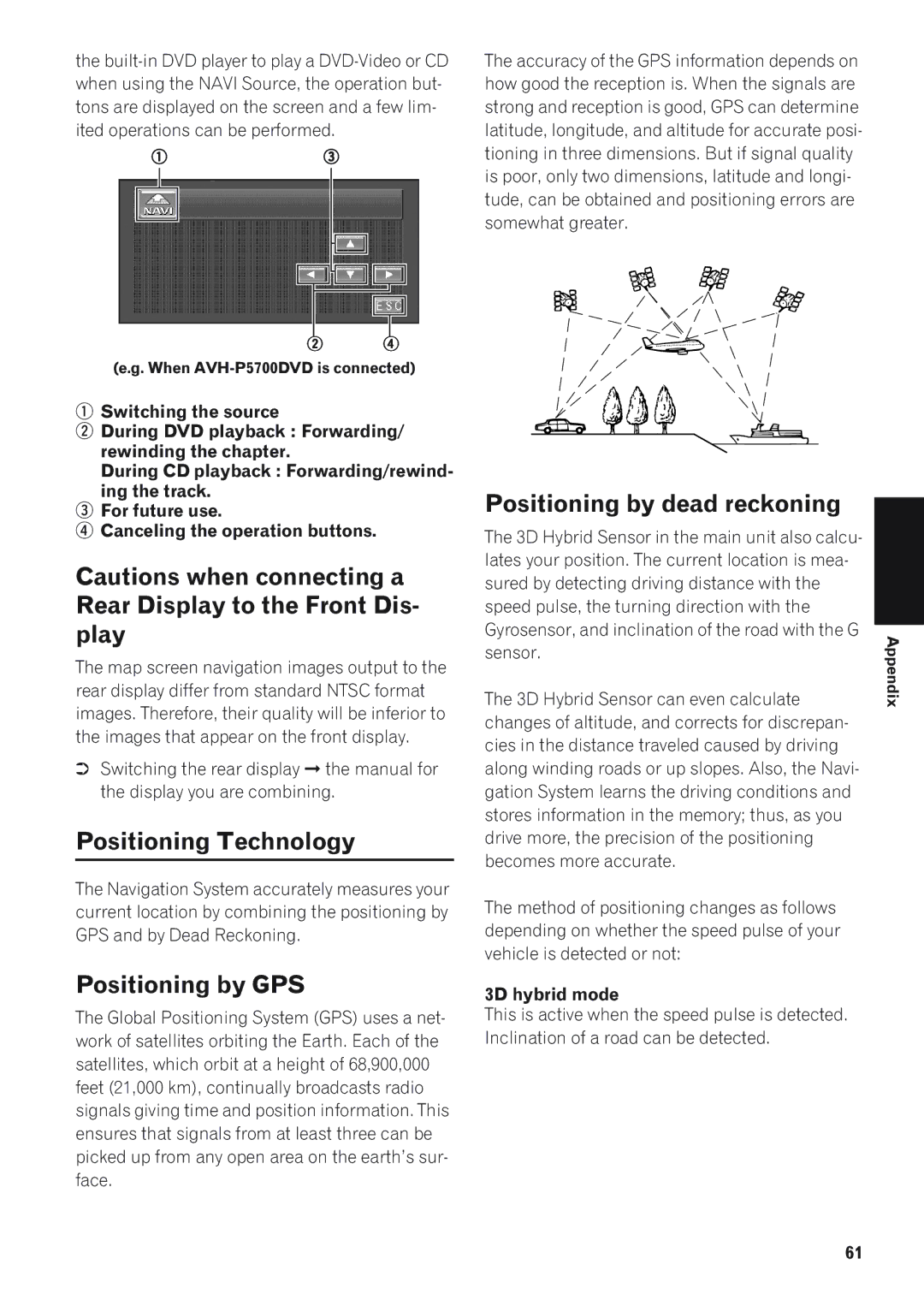 Pioneer CNDV-50MTP, AVIC-88DVD Positioning Technology, Positioning by GPS, Positioning by dead reckoning, 3D hybrid mode 