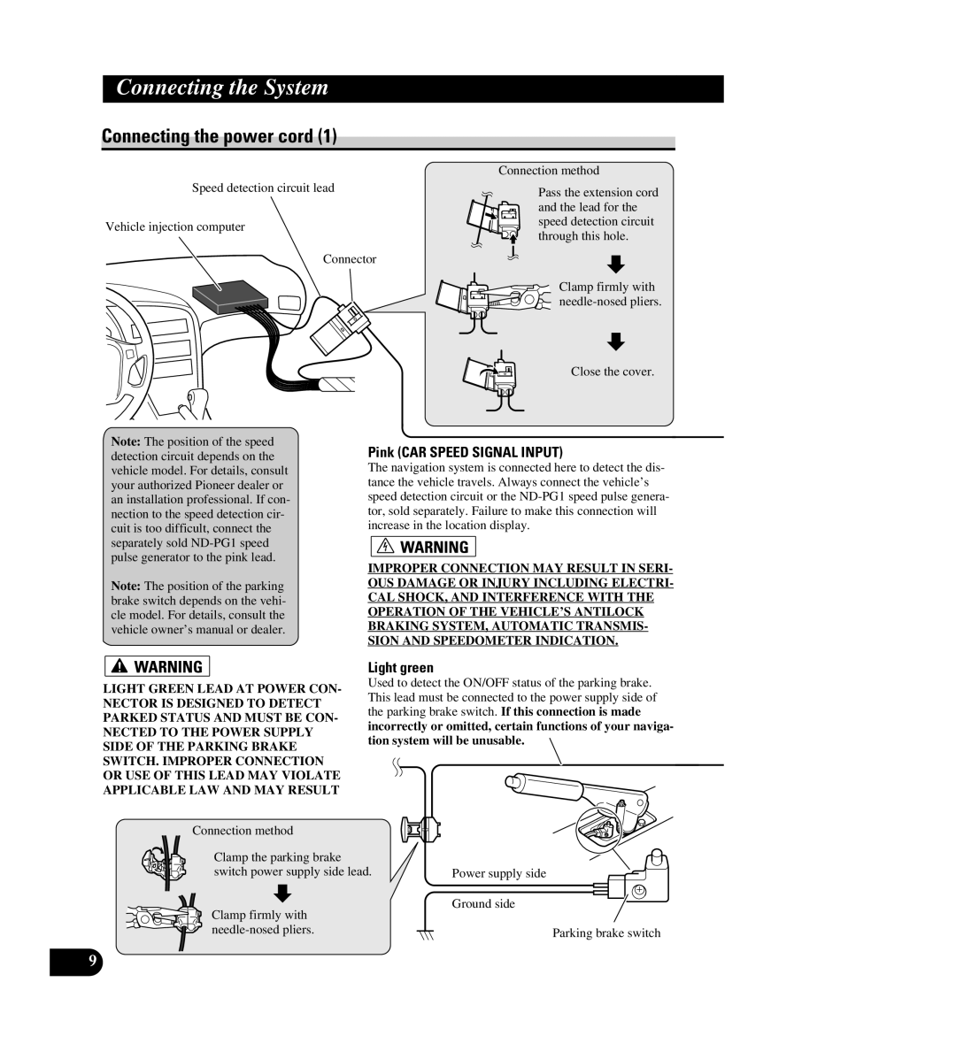 Pioneer AVIC-88DVD installation manual Connecting the power cord 