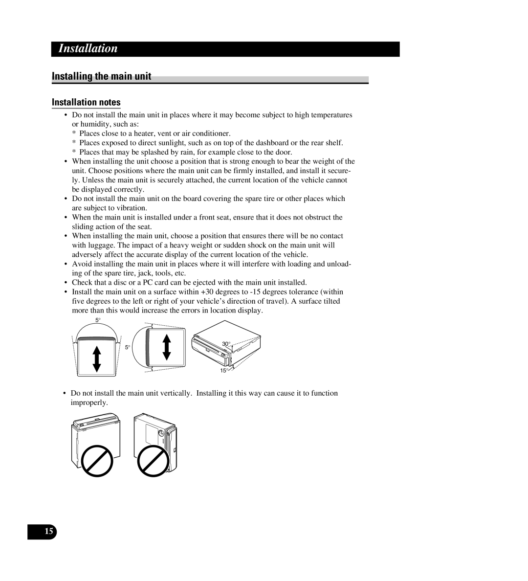 Pioneer AVIC-88DVD installation manual Installing the main unit, Installation notes 