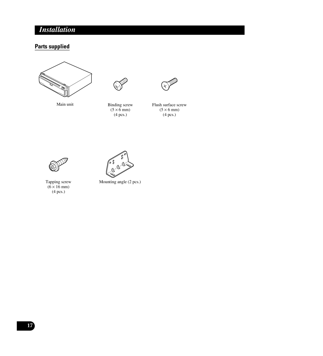 Pioneer AVIC-88DVD installation manual Parts supplied, Main unit 