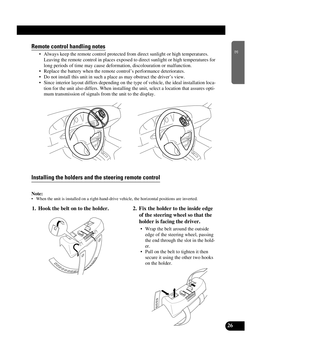 Pioneer AVIC-88DVD Remote control handling notes, Installing the holders and the steering remote control 