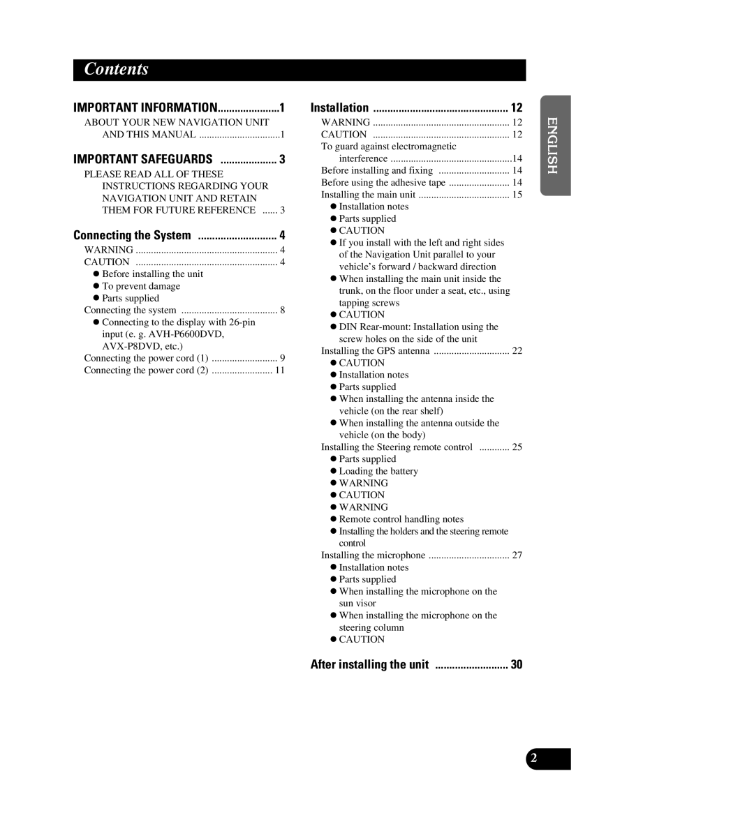 Pioneer AVIC-88DVD installation manual Contents 