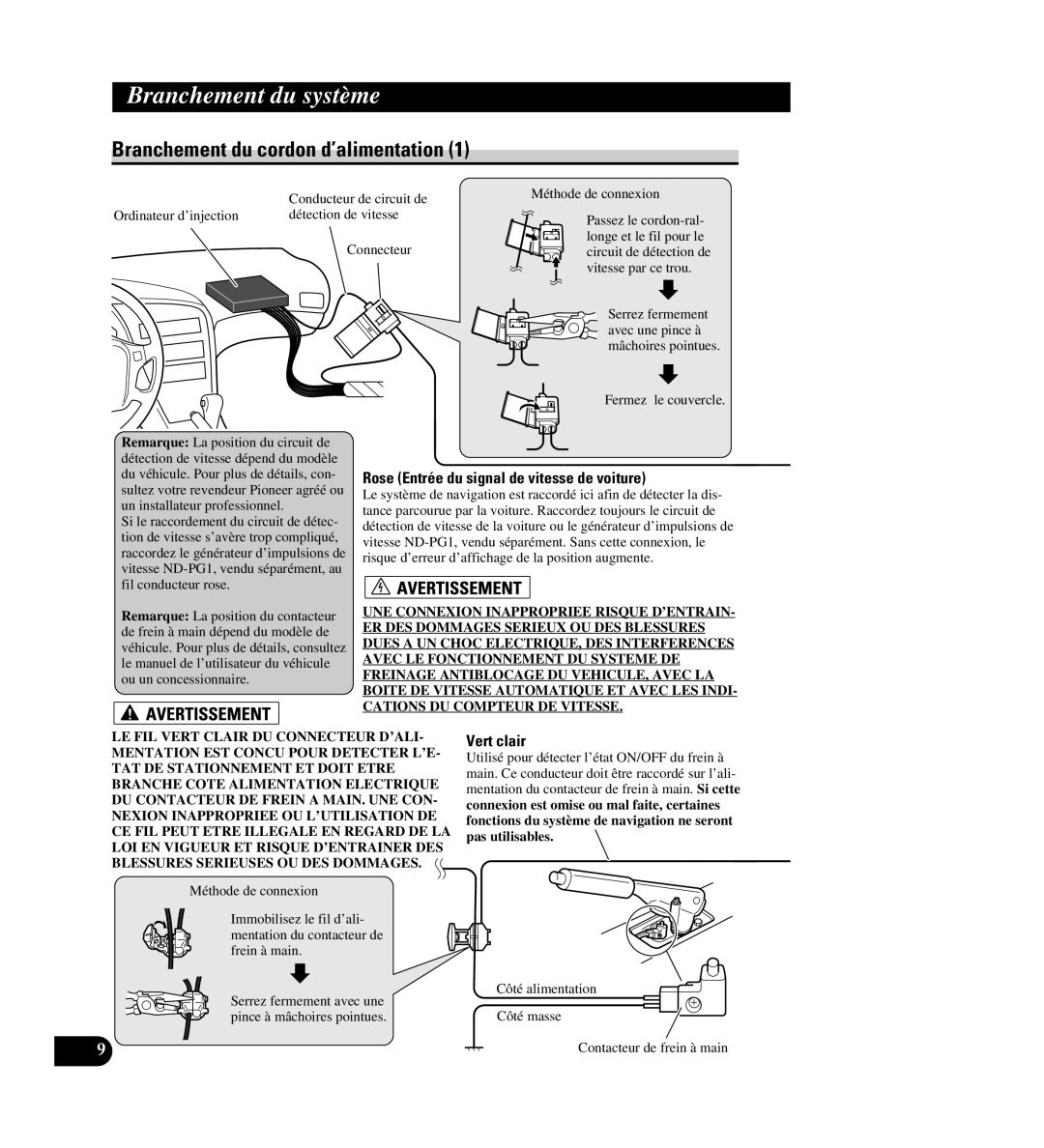 Pioneer AVIC-88DVD installation manual Branchement du cordon d’alimentation 