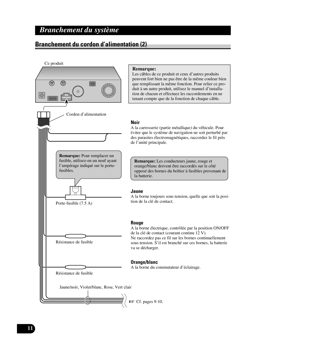 Pioneer AVIC-88DVD installation manual Jaune 