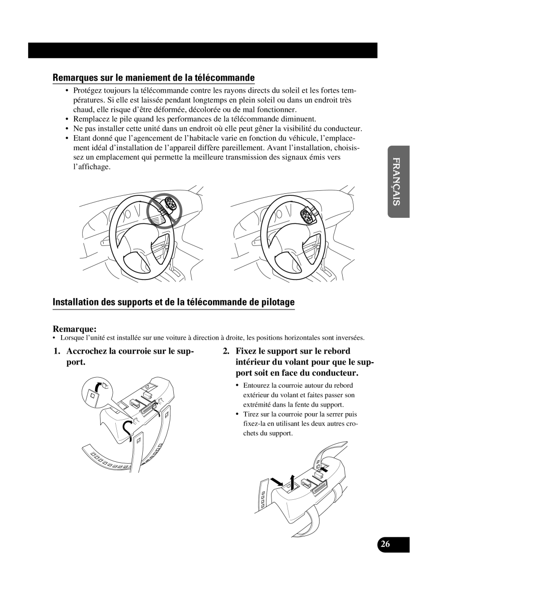 Pioneer AVIC-88DVD installation manual Remarques sur le maniement de la télécommande 