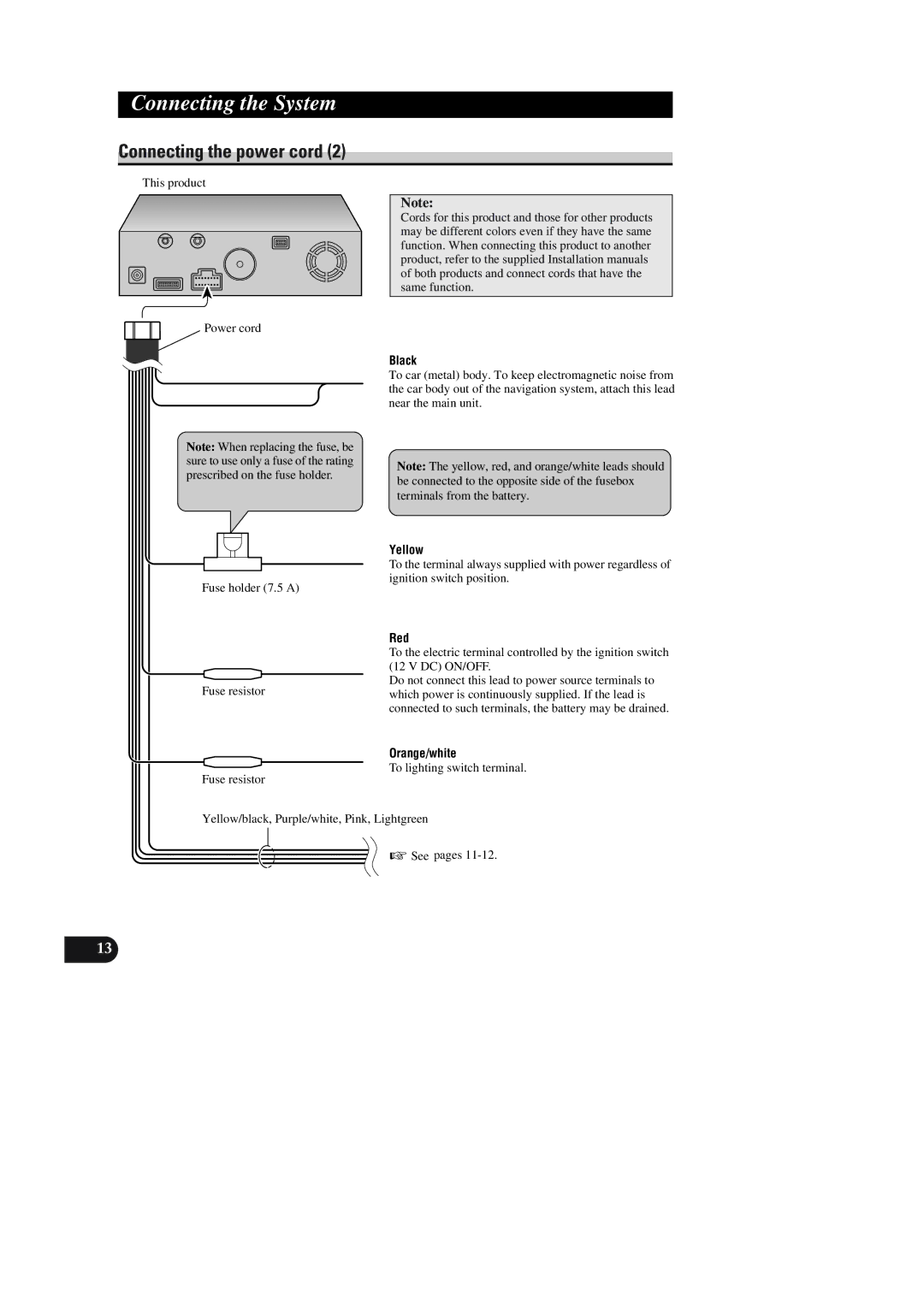 Pioneer AVIC-90DVD installation manual Yellow 