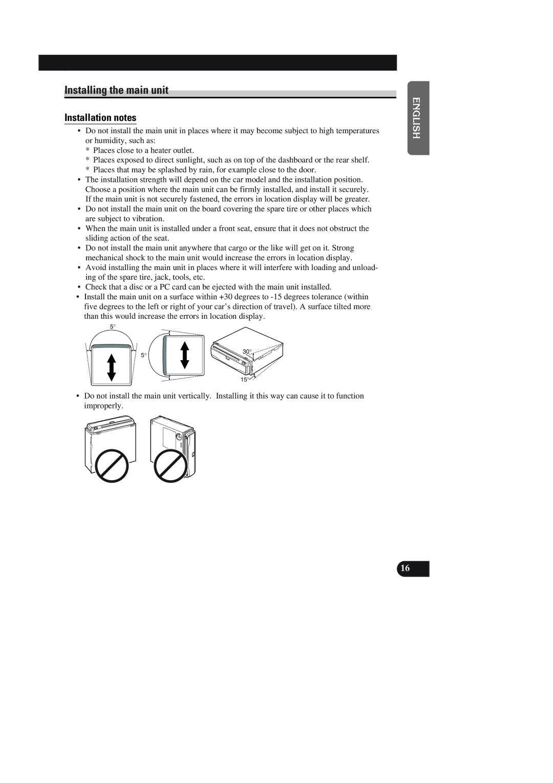 Pioneer AVIC-90DVD installation manual Installing the main unit, Installation notes 