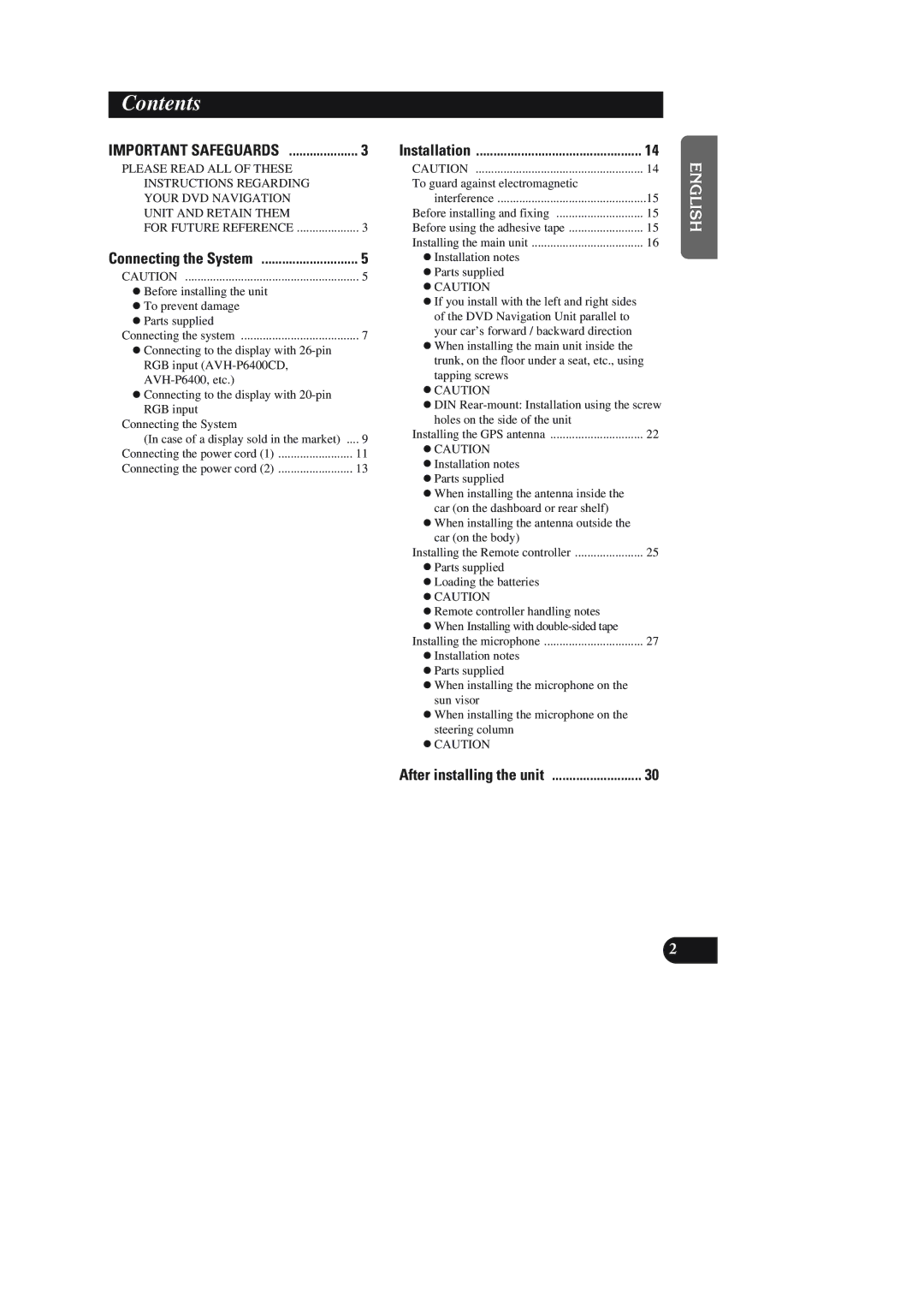 Pioneer AVIC-90DVD installation manual Contents 