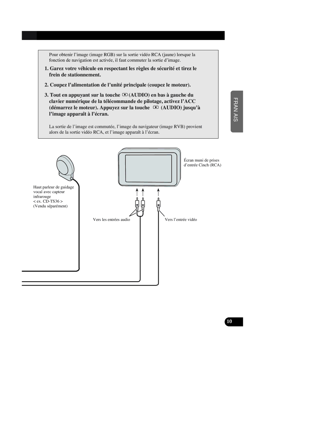 Pioneer AVIC-90DVD installation manual Écran muni de prises d’entrée Cinch RCA 