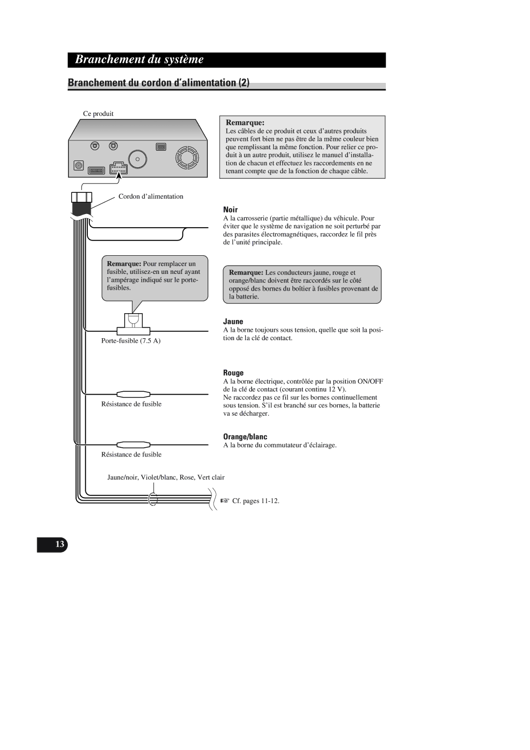 Pioneer AVIC-90DVD installation manual Jaune 