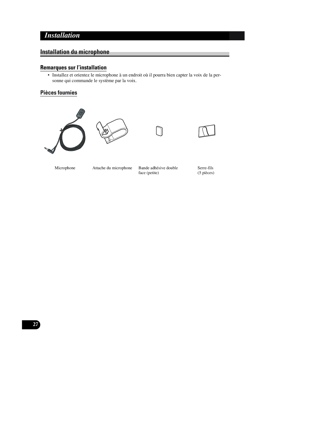 Pioneer AVIC-90DVD installation manual Installation du microphone, Remarques sur l’installation 