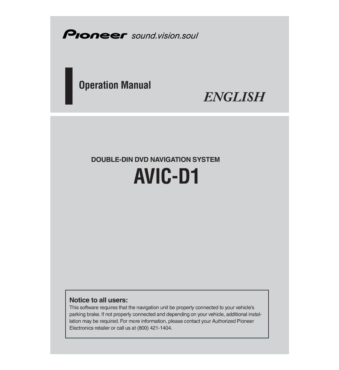 Pioneer AVIC-D1 operation manual 