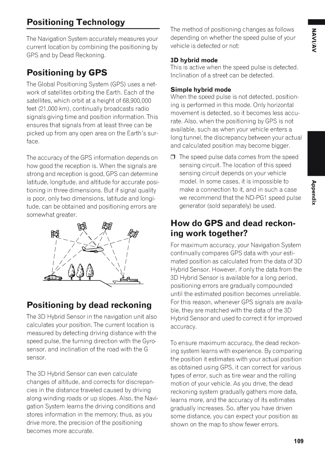 Pioneer AVIC-D1 operation manual Positioning Technology, Positioning by GPS, Positioning by dead reckoning 