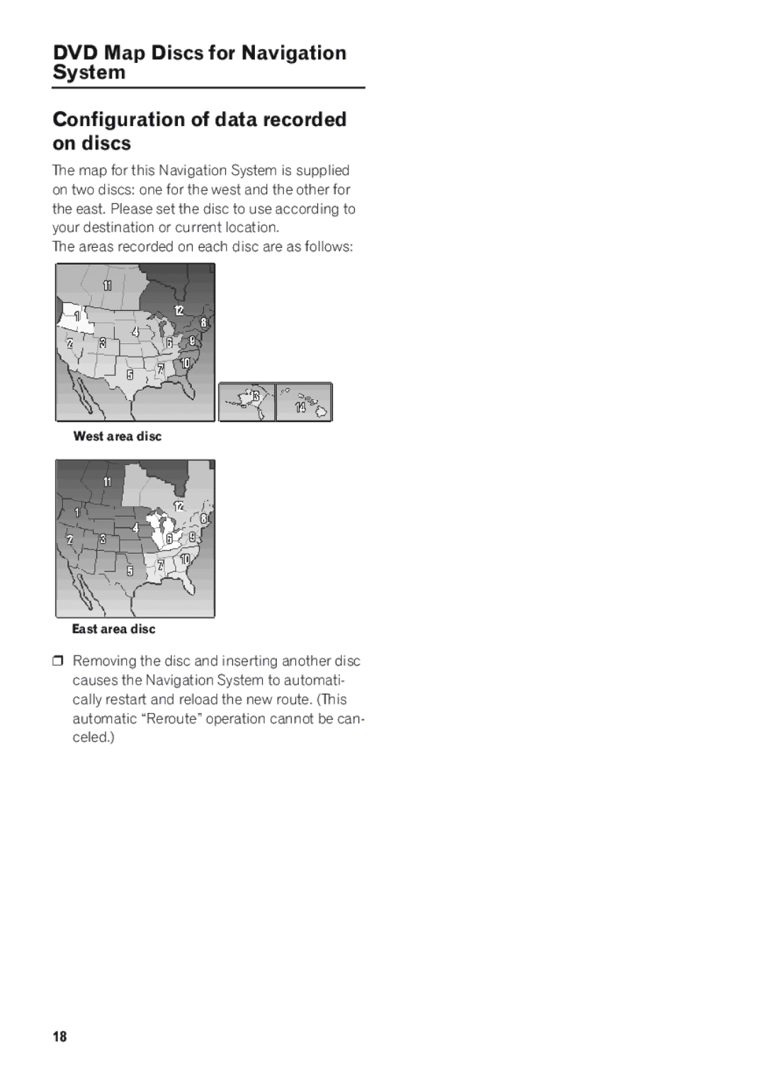 Pioneer AVIC-D1 operation manual Areas recorded on each disc are as follows 