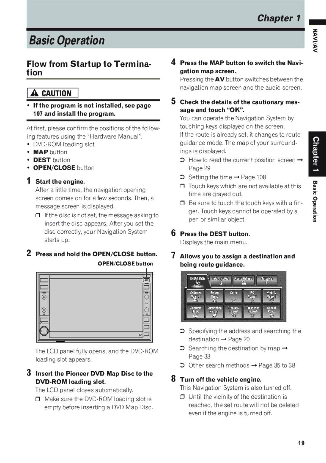 Pioneer AVIC-D1 operation manual Flow from Startup to Termina- tion 