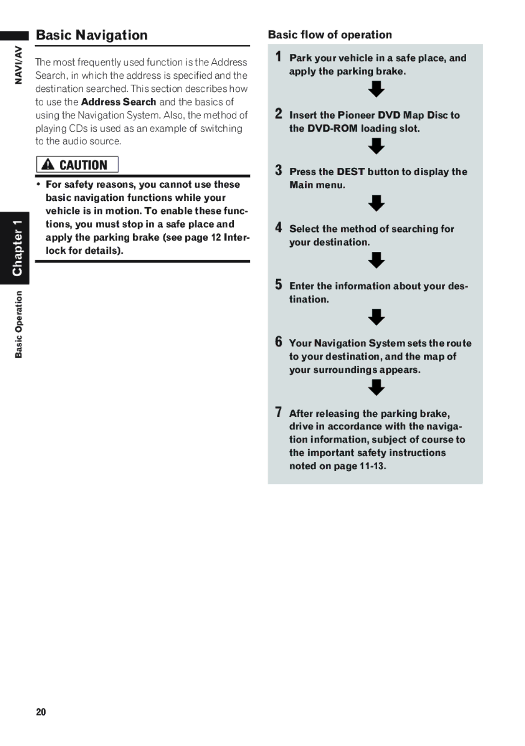 Pioneer AVIC-D1 operation manual Basic Navigation, Basic flow of operation 