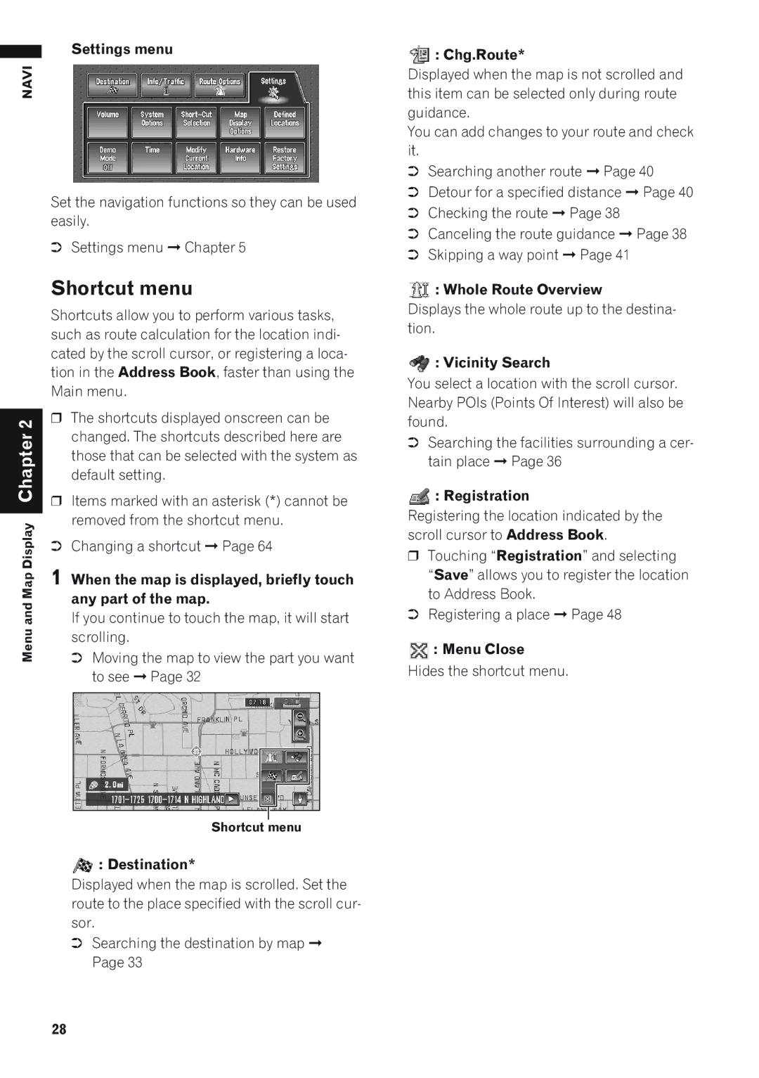 Pioneer AVIC-D1 operation manual Shortcut menu 