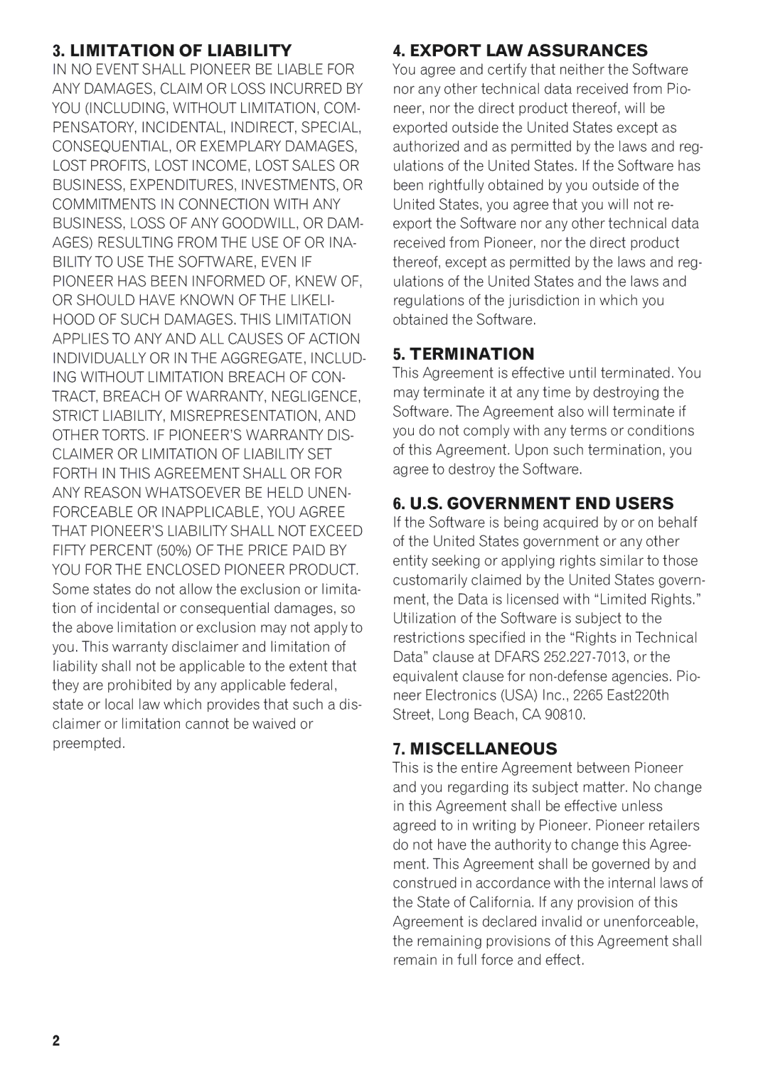 Pioneer AVIC-D1 operation manual Limitation of Liability 