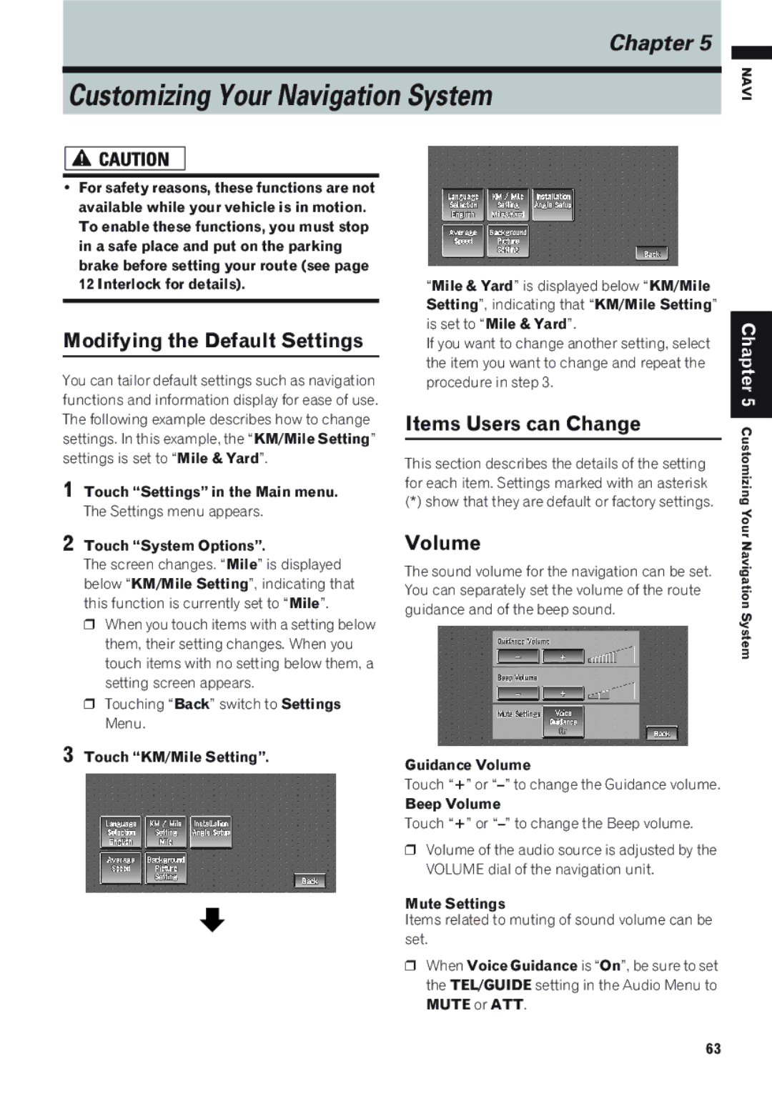 Pioneer AVIC-D1 operation manual Modifying the Default Settings, Items Users can Change, Volume 