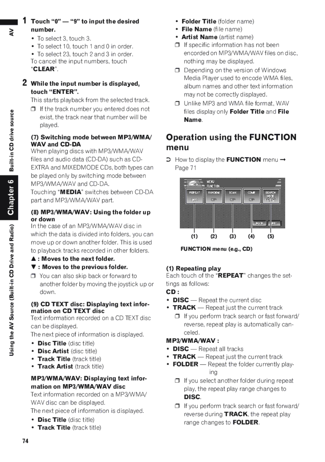 Pioneer AVIC-D1 operation manual Operation using the Function menu 