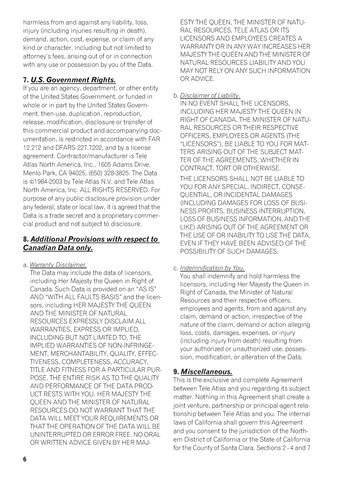 Pioneer AVIC-D1 operation manual S. Government Rights 