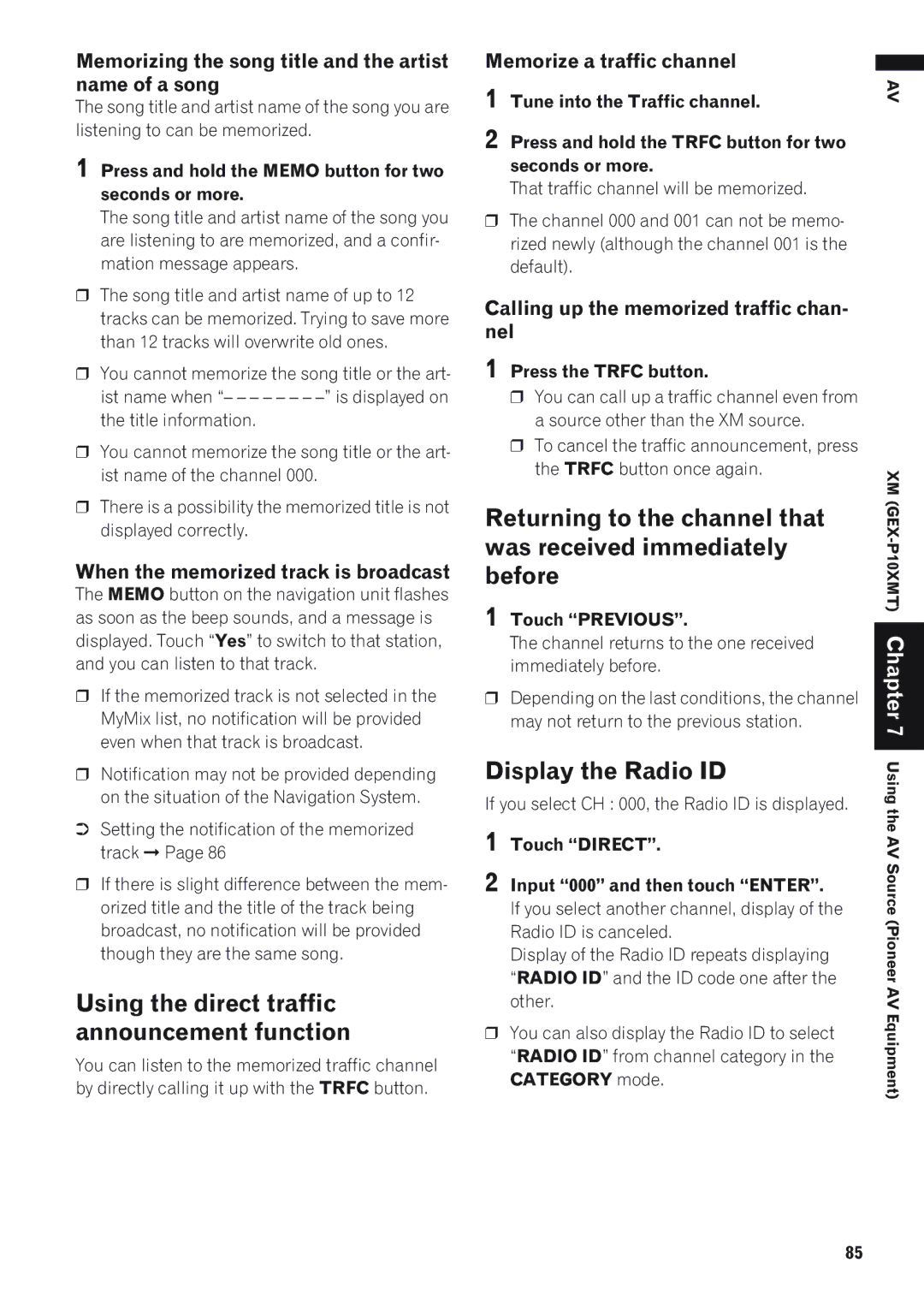 Pioneer AVIC-D1 operation manual Using the direct traffic announcement function, Display the Radio ID 