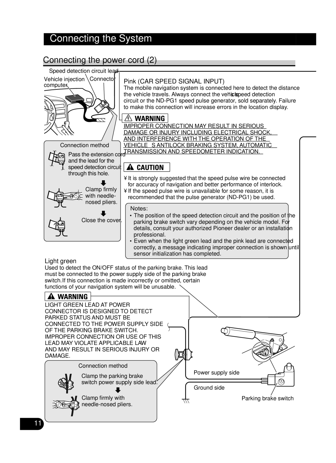 Pioneer AVIC-D2 installation manual Pink CAR Speed Signal Input 