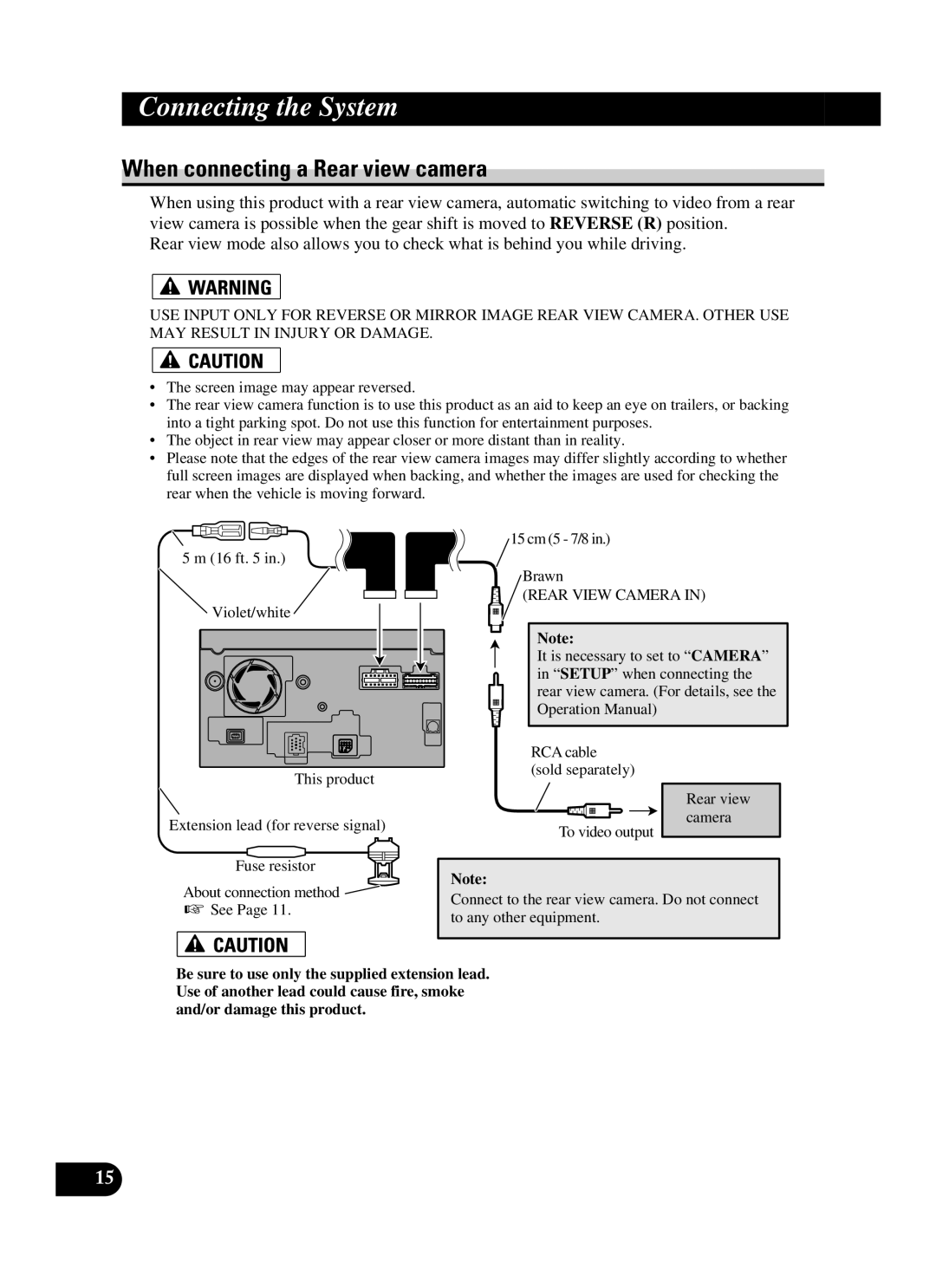 Pioneer AVIC-D2 installation manual When connecting a Rear view camera, Rear View Camera 