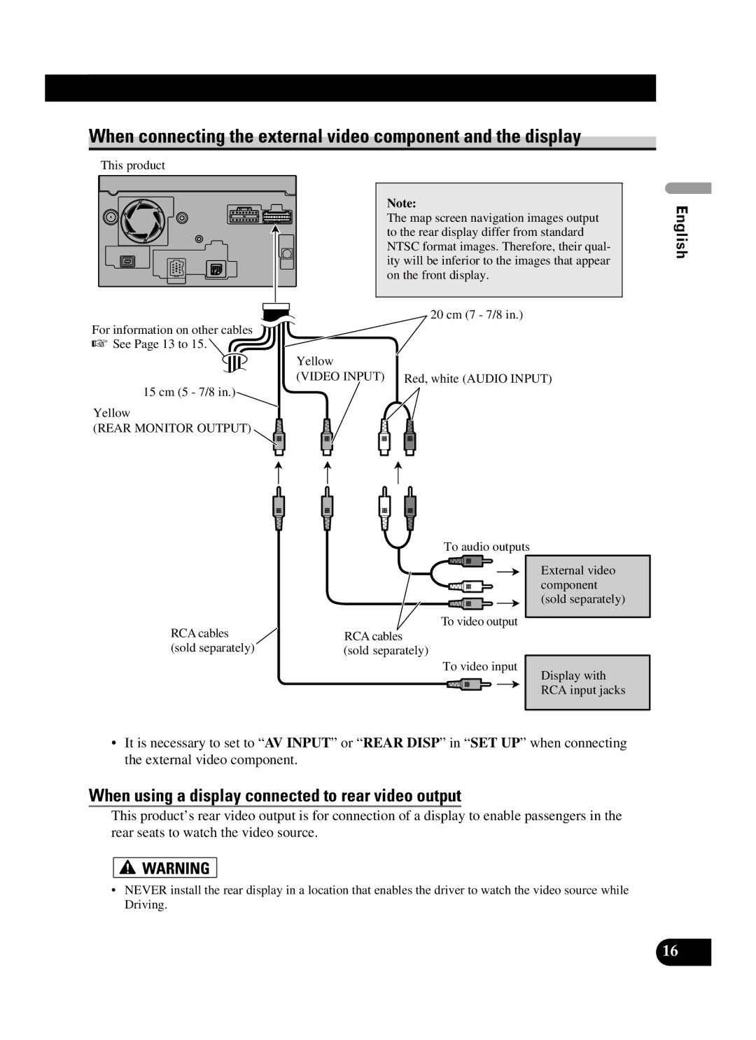 Pioneer AVIC-D2 installation manual When connecting the external video component and the display 