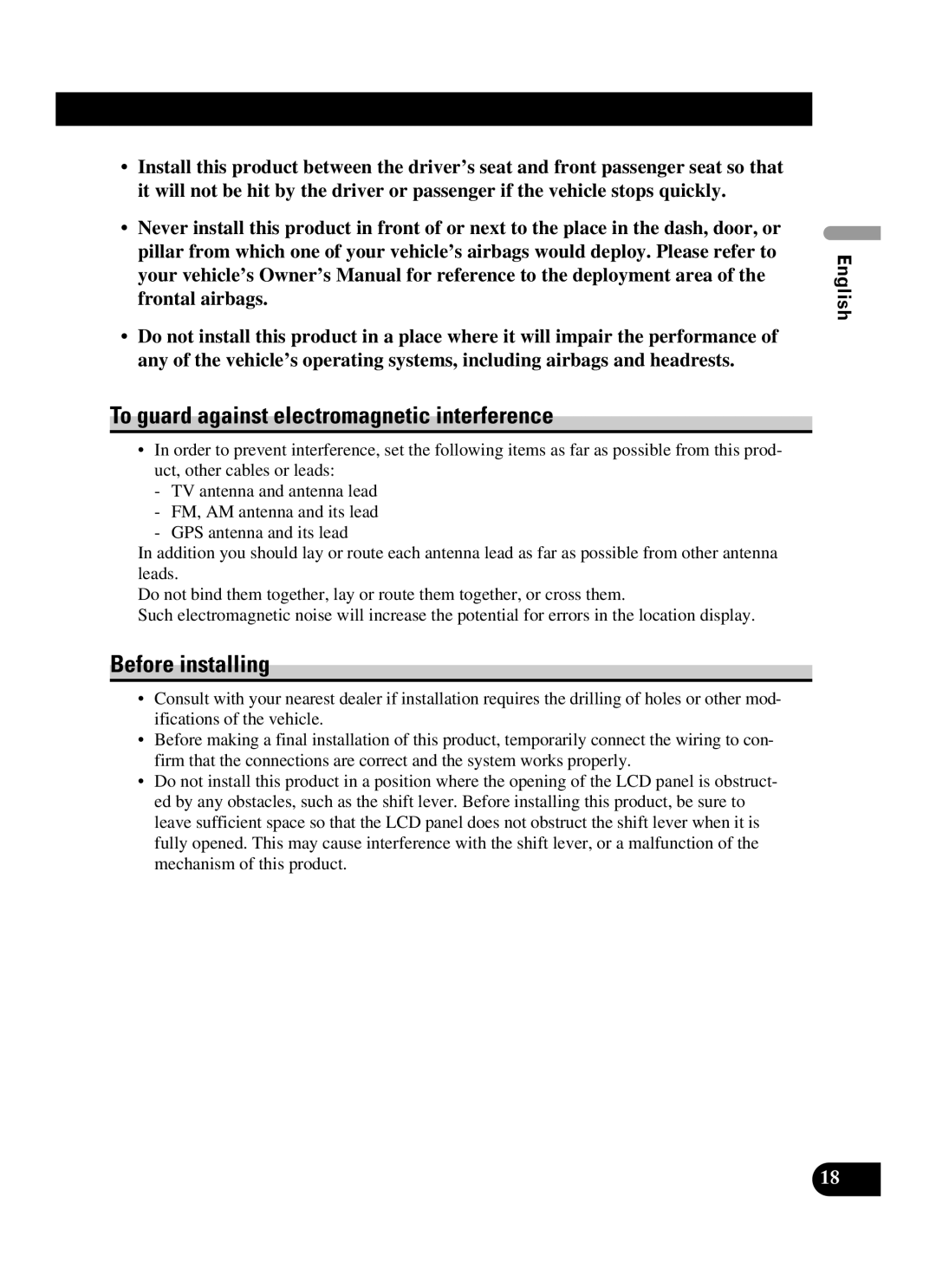 Pioneer AVIC-D2 installation manual To guard against electromagnetic interference, Before installing 