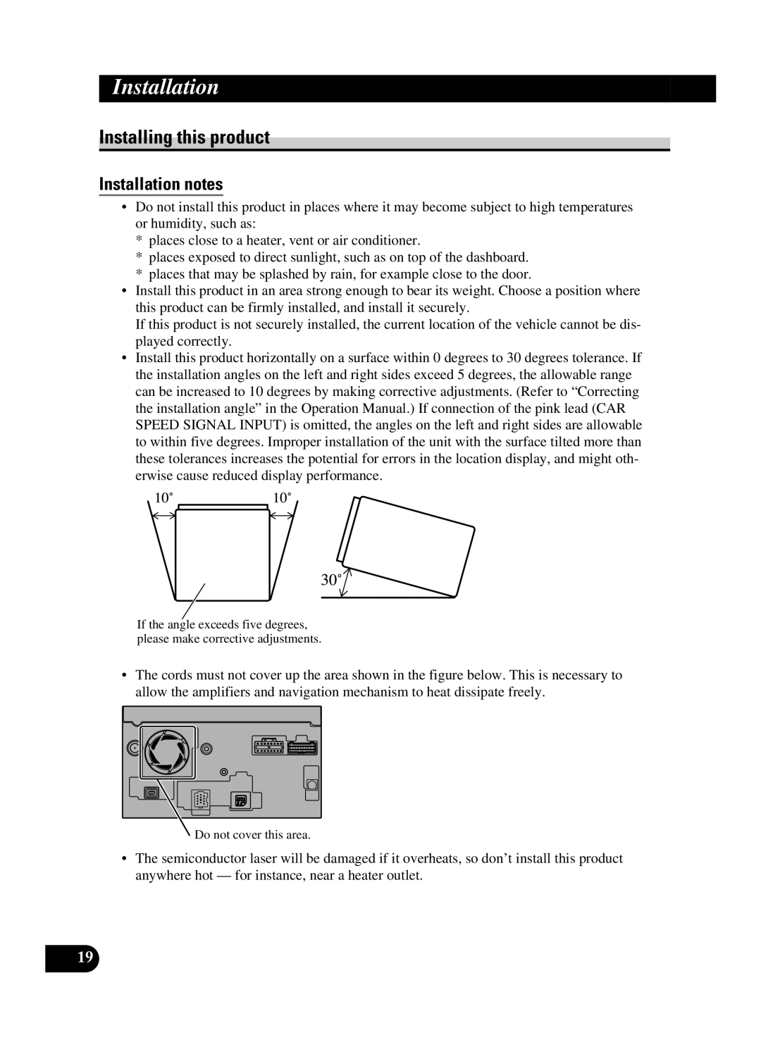 Pioneer AVIC-D2 installation manual Installing this product, Installation notes 