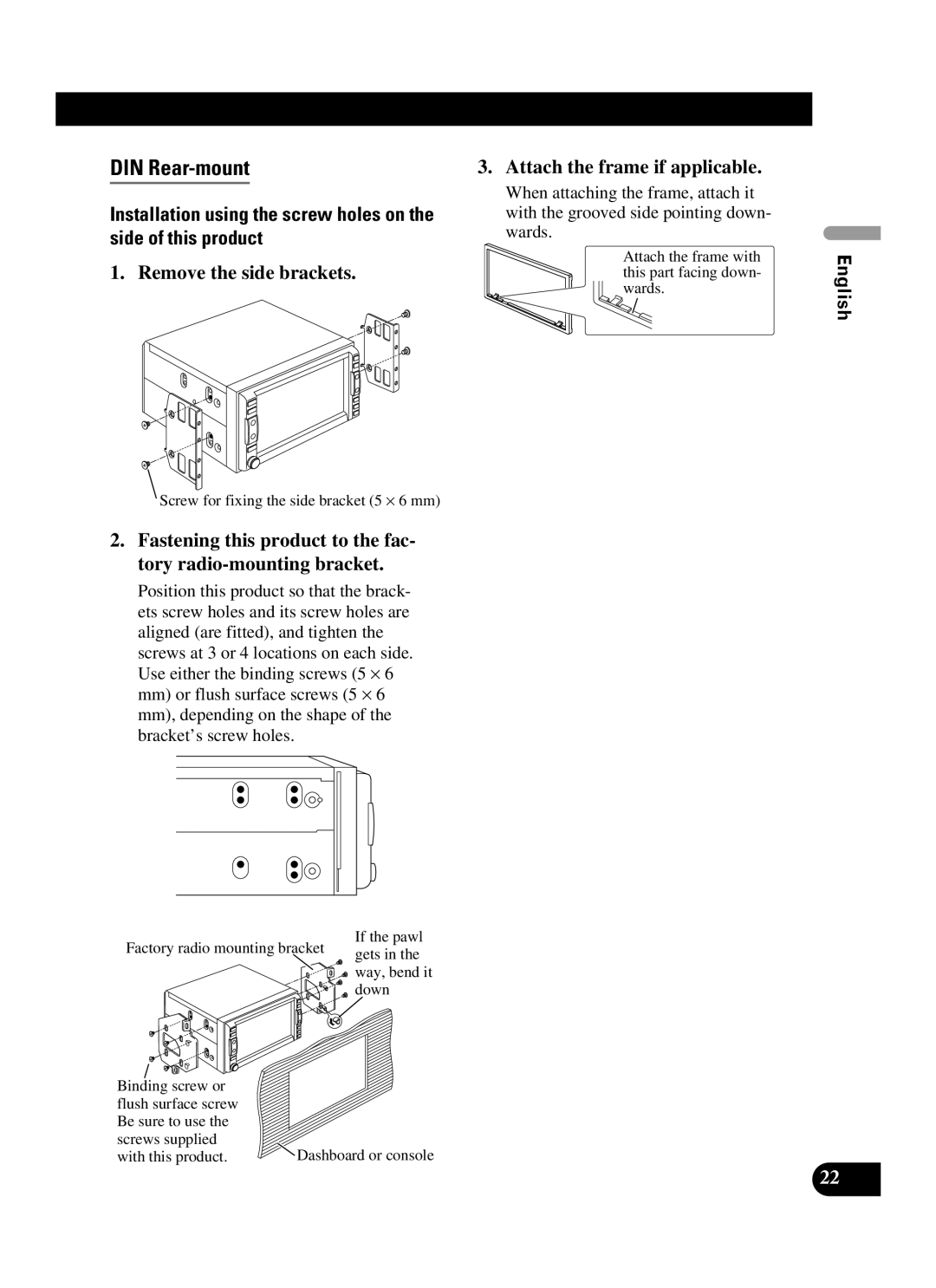 Pioneer AVIC-D2 installation manual DIN Rear-mount 