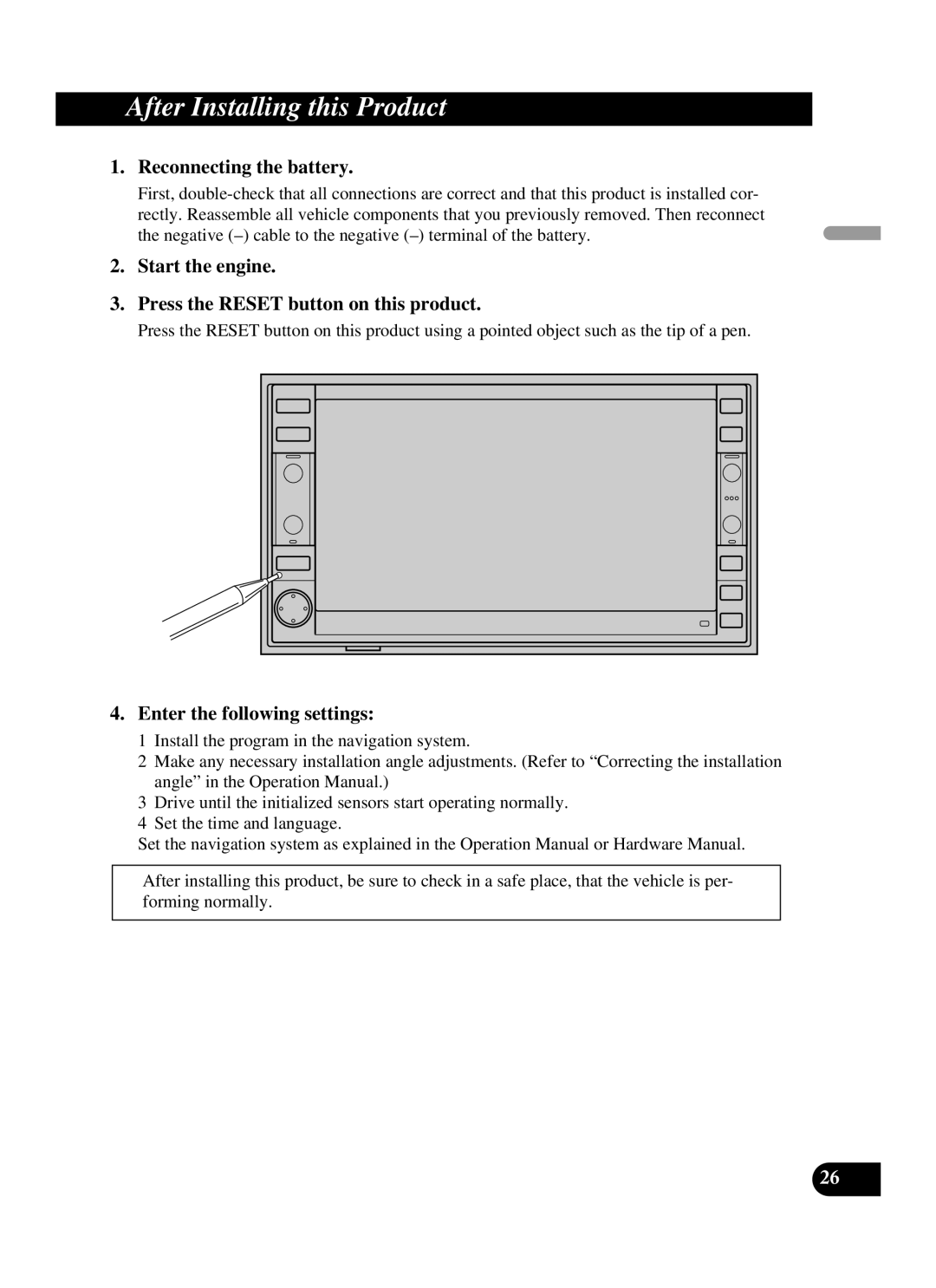 Pioneer AVIC-D2 installation manual After Installing this Product, Reconnecting the battery 