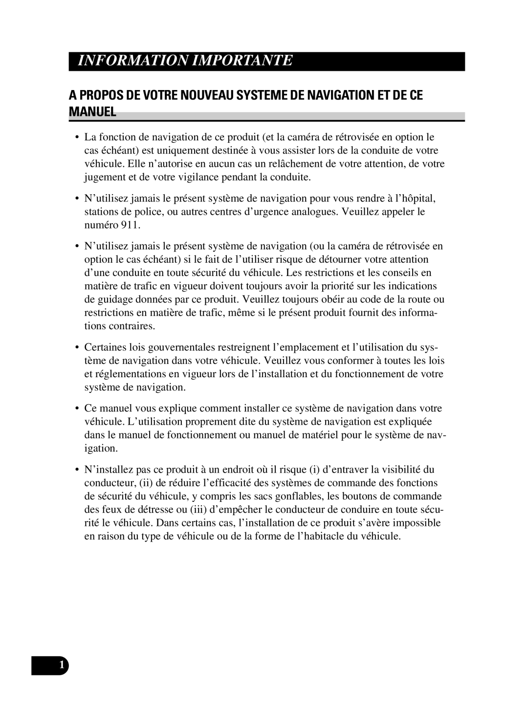 Pioneer AVIC-D2 installation manual Information Importante 