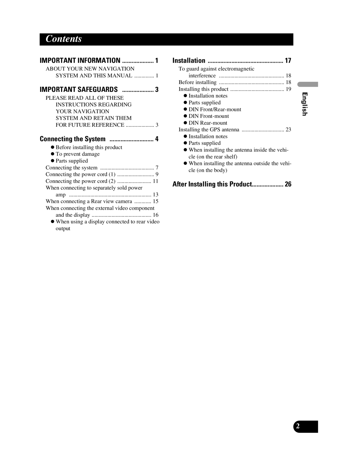 Pioneer AVIC-D2 installation manual Contents 