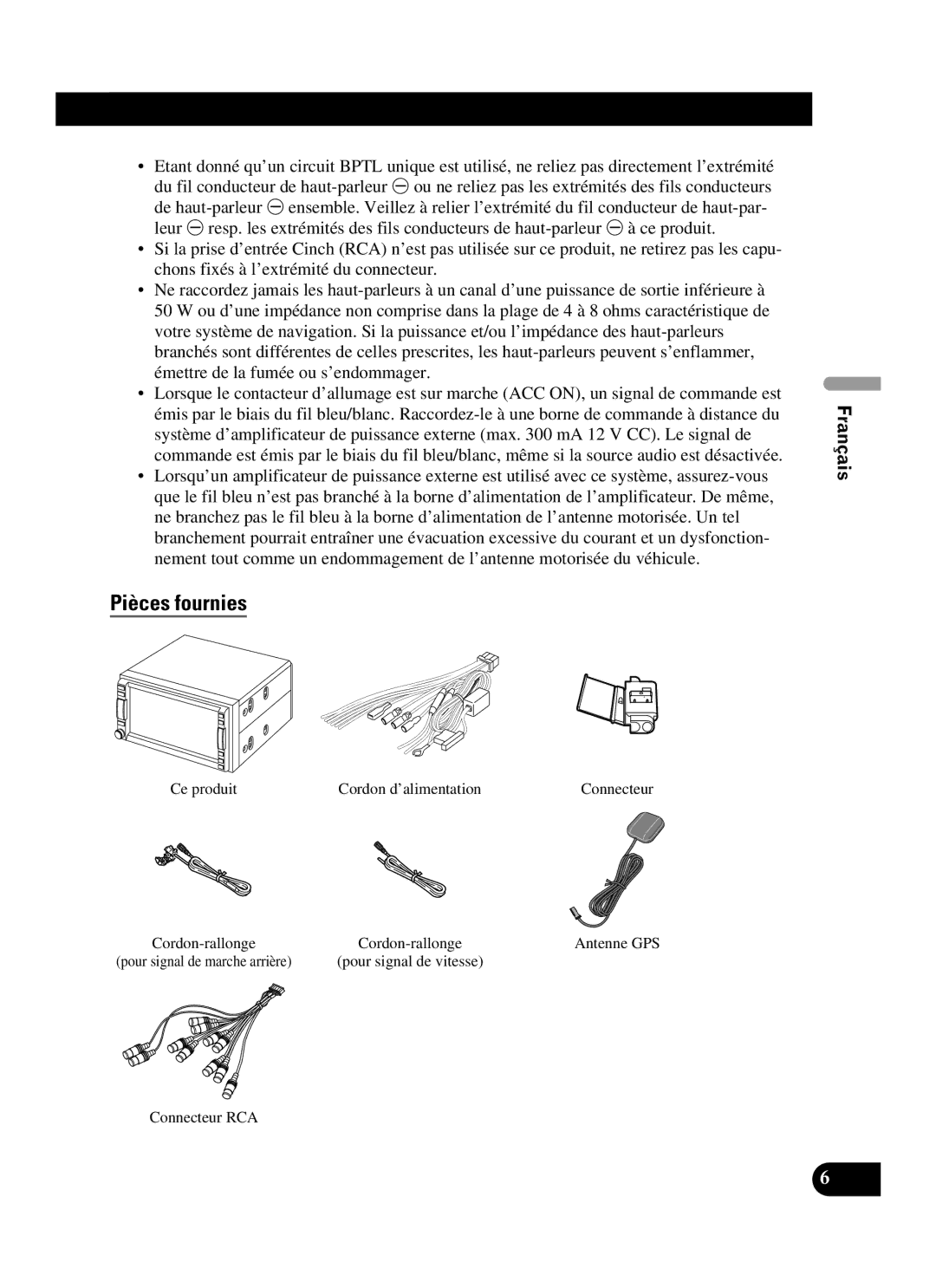 Pioneer AVIC-D2 installation manual Pièces fournies 