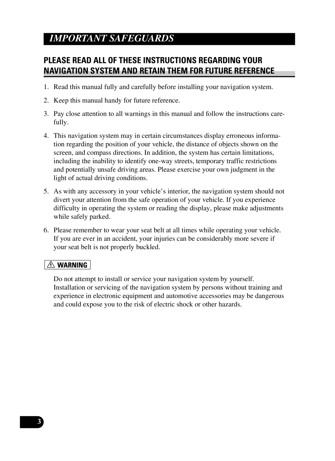 Pioneer AVIC-D2 installation manual Important Safeguards 