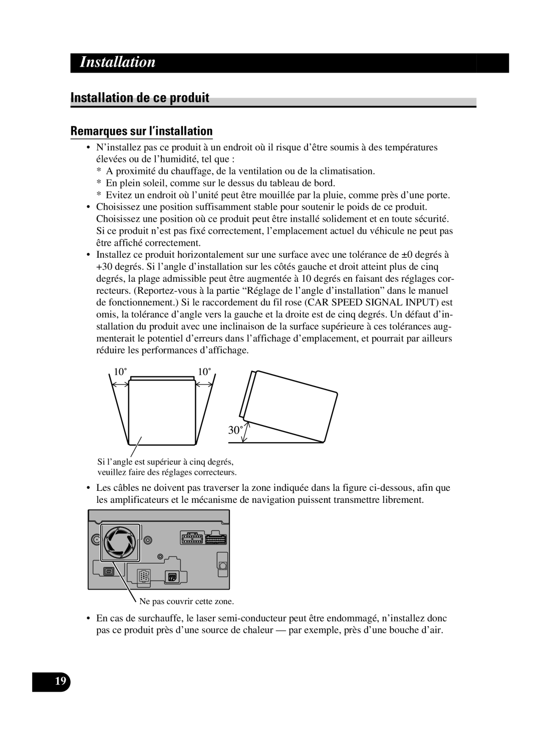 Pioneer AVIC-D2 installation manual Installation de ce produit, Remarques sur l’installation 