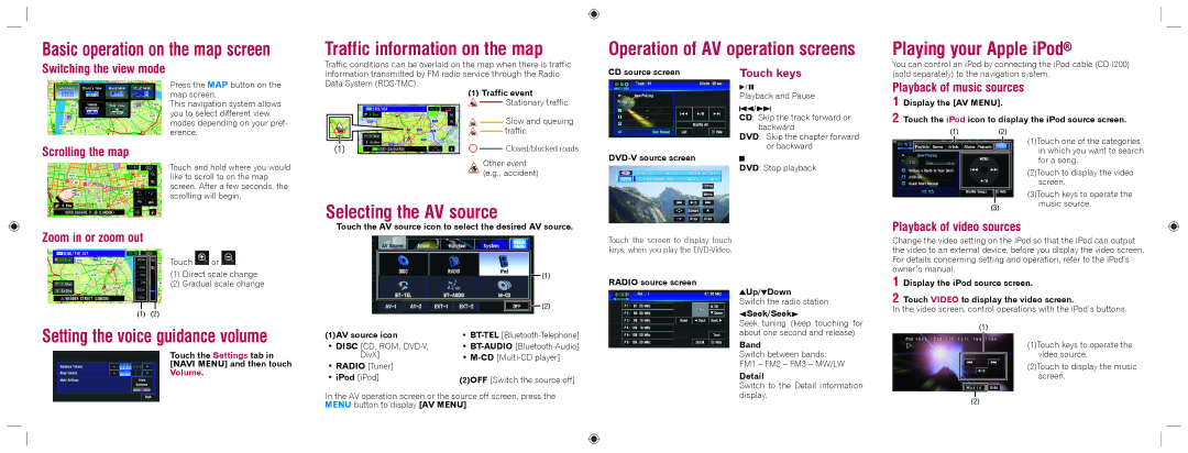 Pioneer AVIC-D3 quick start Traffic information on the map, Playing your Apple iPod, Selecting the AV source 