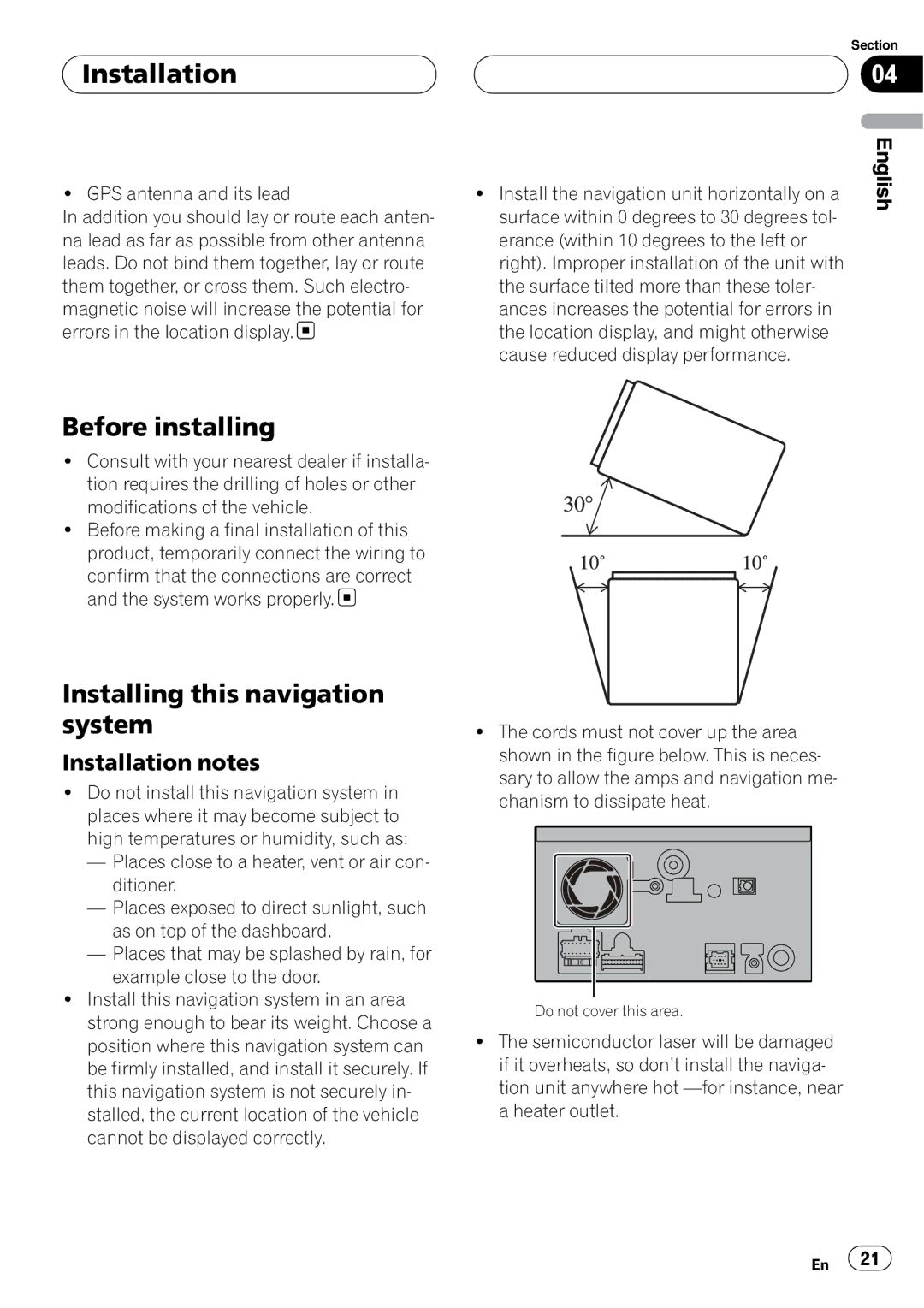 Pioneer AVIC-F7010BT installation manual Before installing, Installing this navigation system, Installation notes 