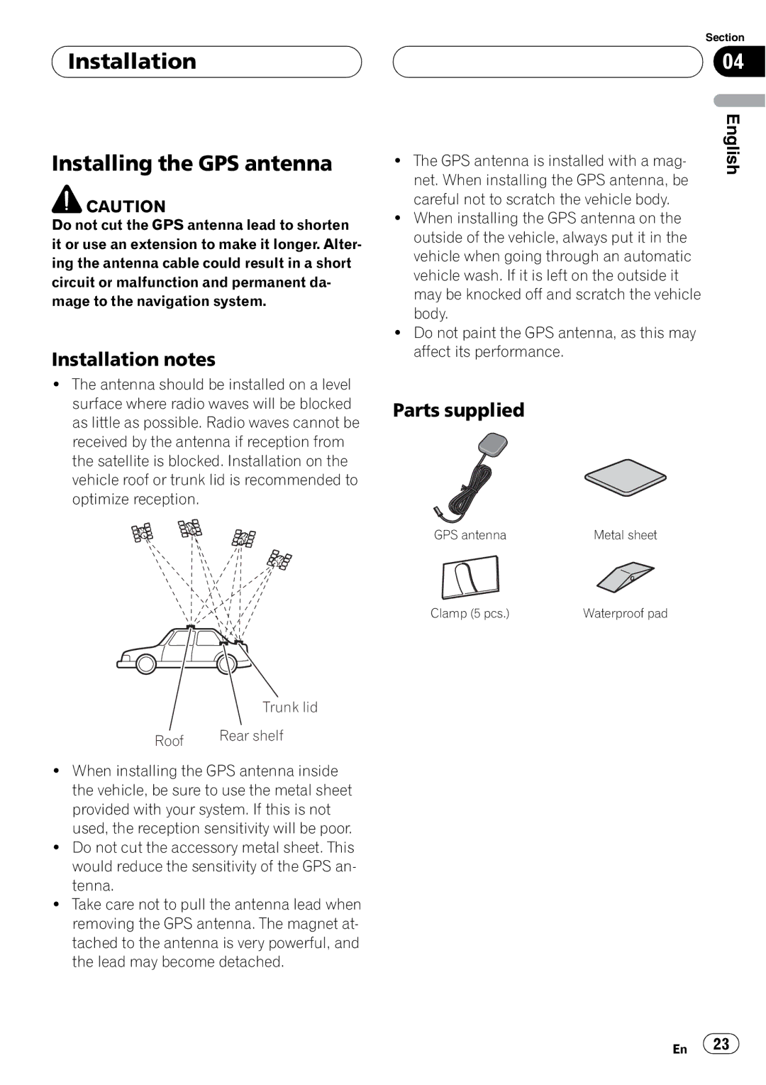 Pioneer AVIC-F7010BT installation manual Installation Installing the GPS antenna 