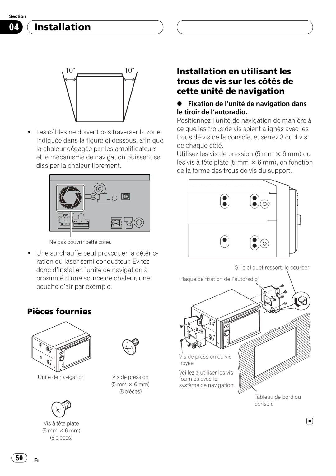 Pioneer AVIC-F7010BT installation manual Pièces fournies 